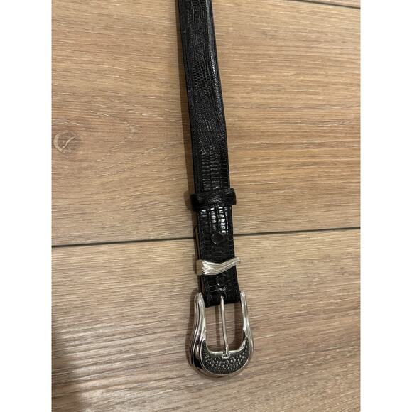 Judith Jack 1990s Black Leather Marcasite Buckle Belt MED Silvertone Western - Picture 3 of 16